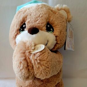 Praying Plush Brown Bear with Mint Hat Cute Stuffed Animal